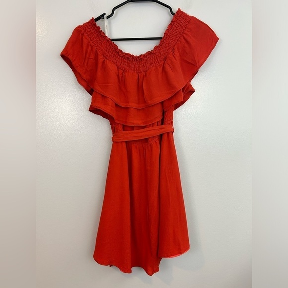 Lovers + Friends Red Suntime Off The Shoulder Ruffle Mini Dress Size Small - Picture 9 of 13
